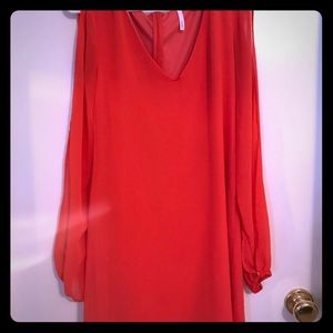 Orangey peach Chiffon Shift Dress with fun sleeves